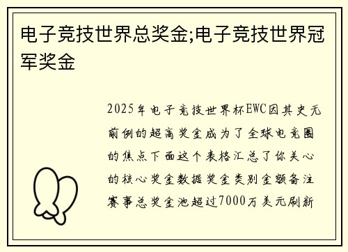 电子竞技世界总奖金;电子竞技世界冠军奖金
